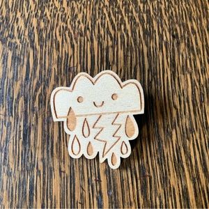 Artist Made wood cloudy rainy pin